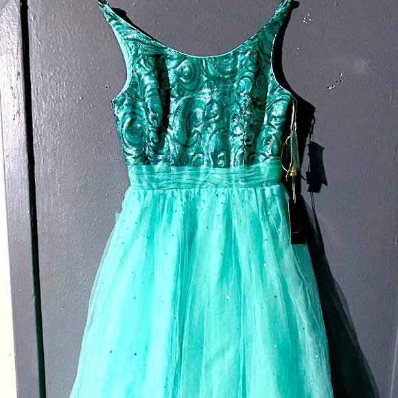 MINT GREEN SEQUIN AND TULE FORMAL LONG DRESS - Picture 1 of 13
